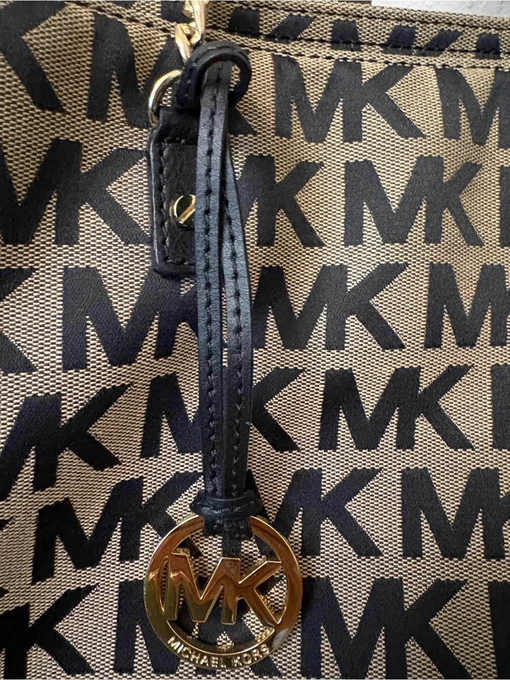 Michael Kors Black Logo-Print Canvas Tote with Gold Accents